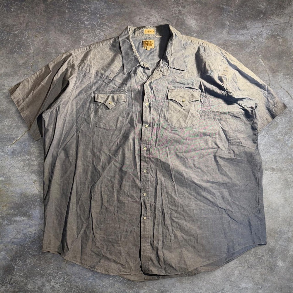 Ely Cattleman Men 4XL Blue Pearl Snap Western Shirt Short Sleeve Big Man Cowboy